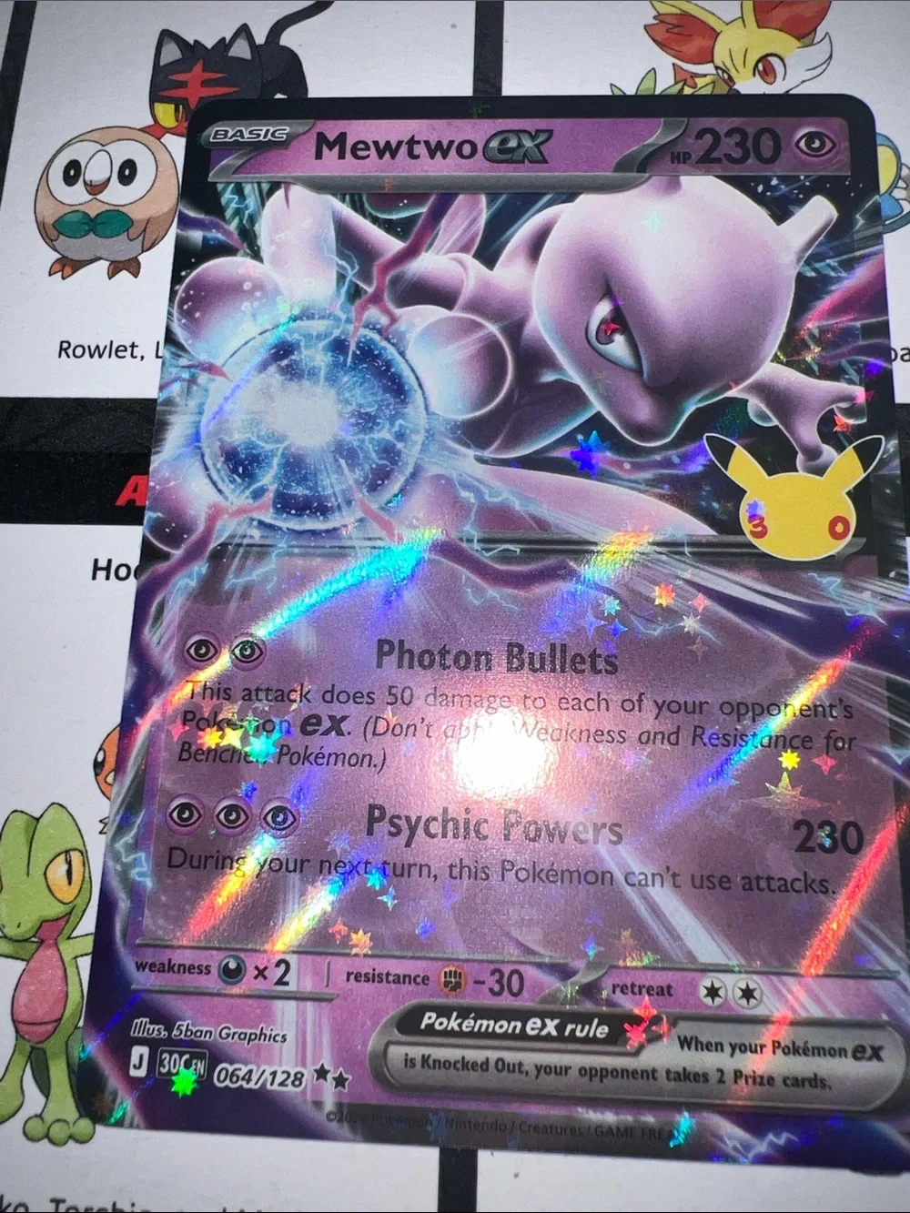 Pokemon Mewtwo EX Holographic Purple Foil Trading Card